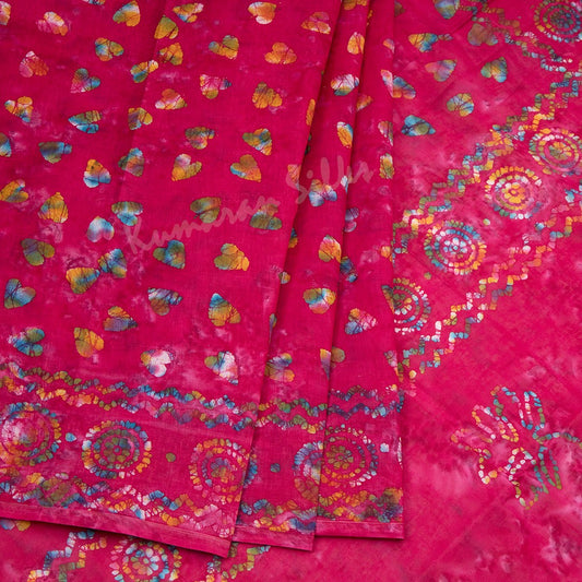 Sungudi Cotton Hot Pink Printed Saree 05