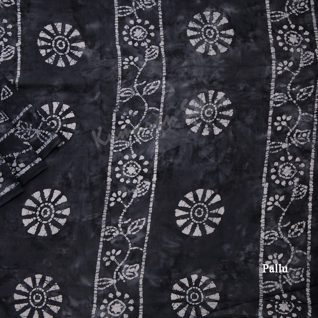 Sungudi Cotton Dark Grey Printed Saree