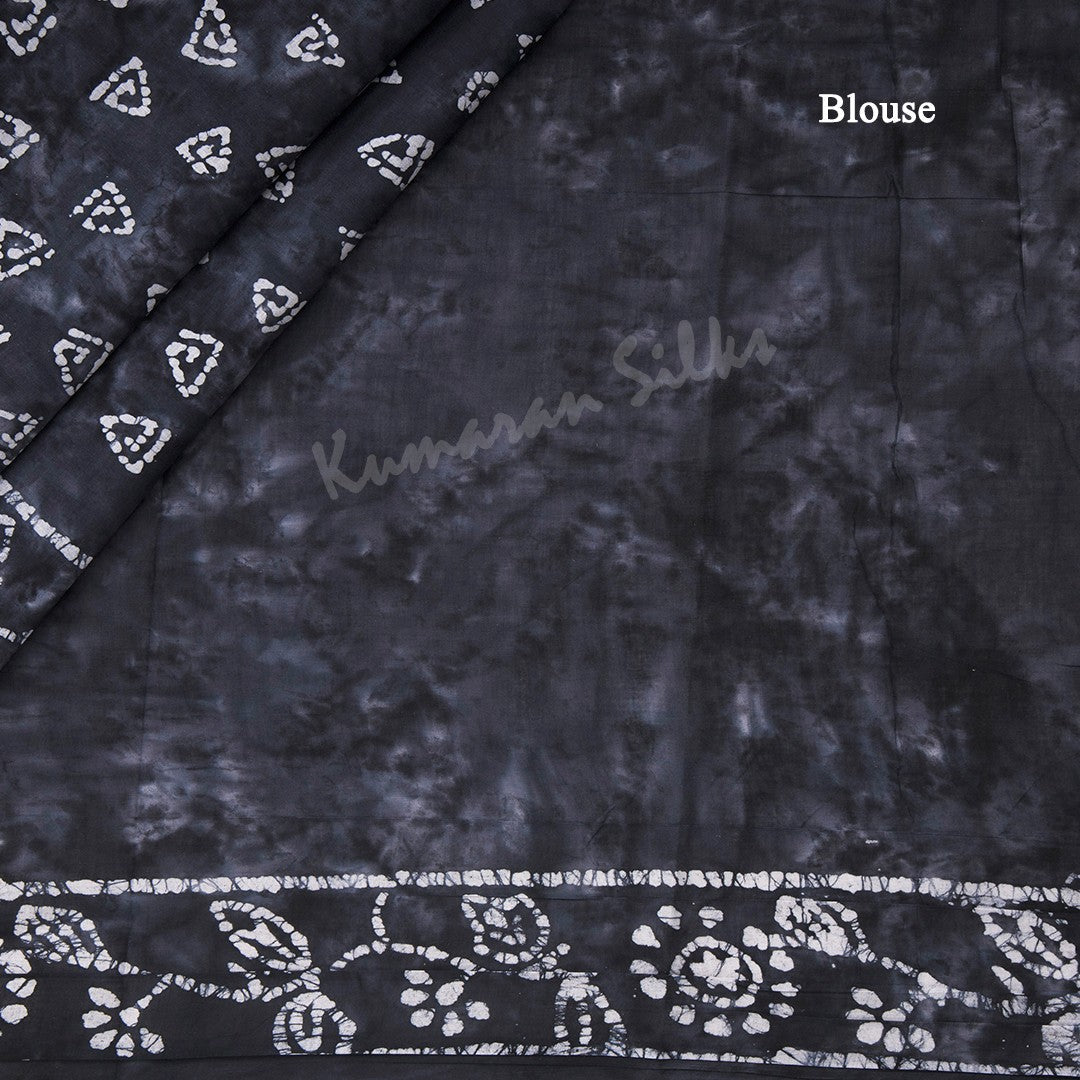 Sungudi Cotton Dark Grey Printed Saree