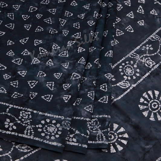 Sungudi Cotton Dark Grey Printed Saree