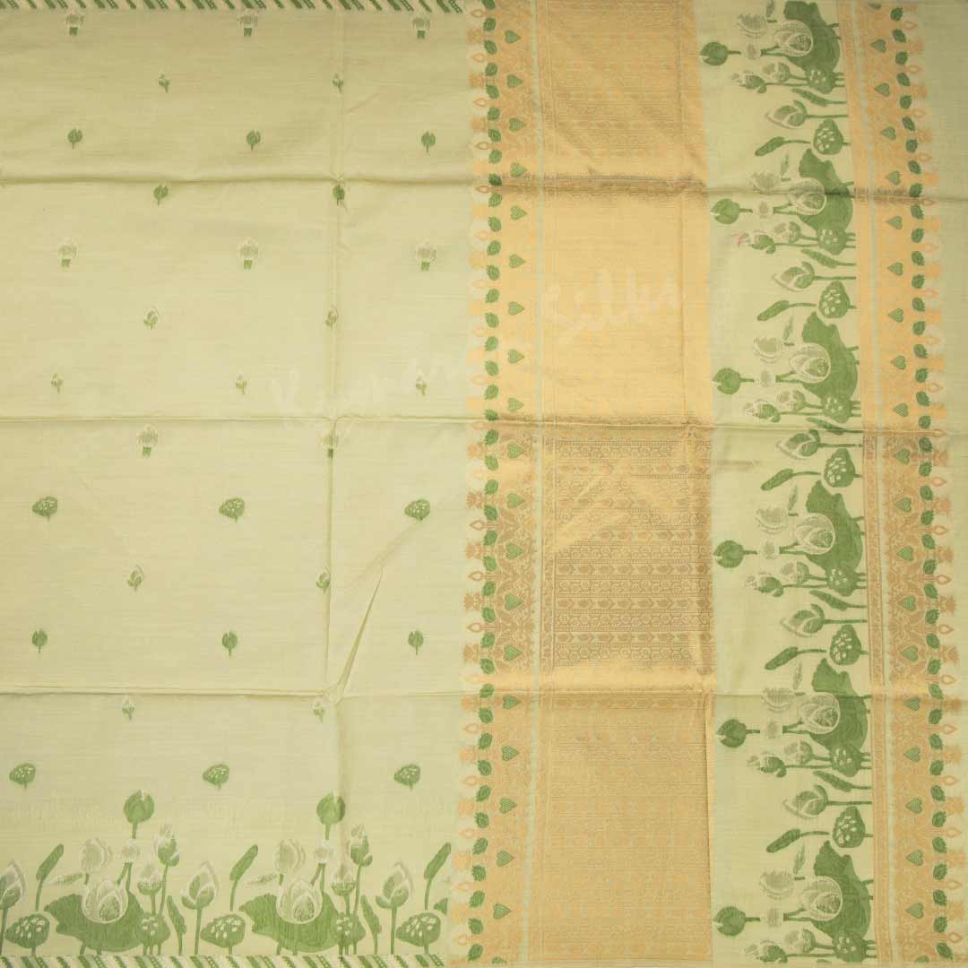 Semi Raw Silk Light Green Floral Printed Saree