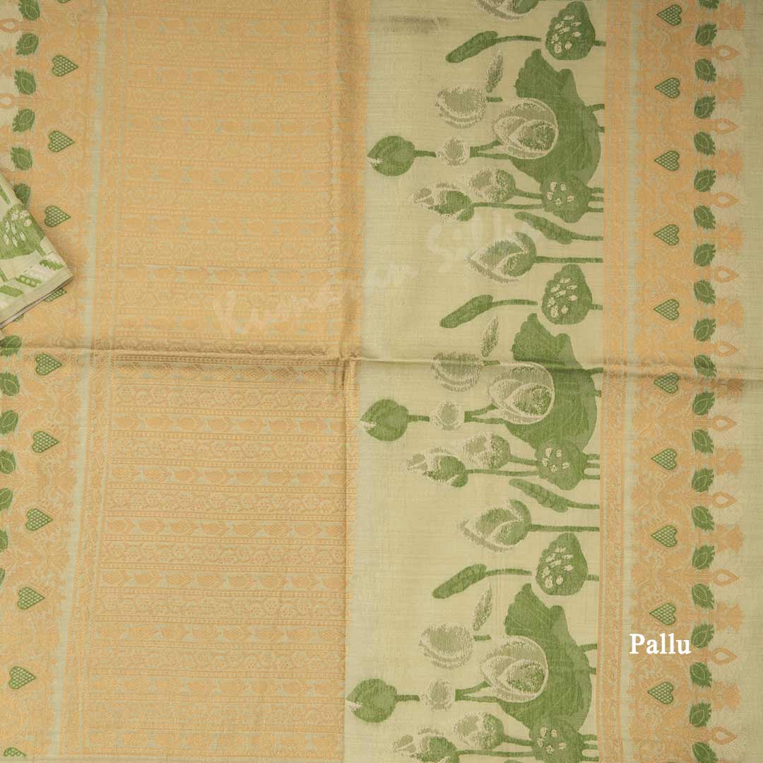 Semi Raw Silk Light Green Floral Printed Saree