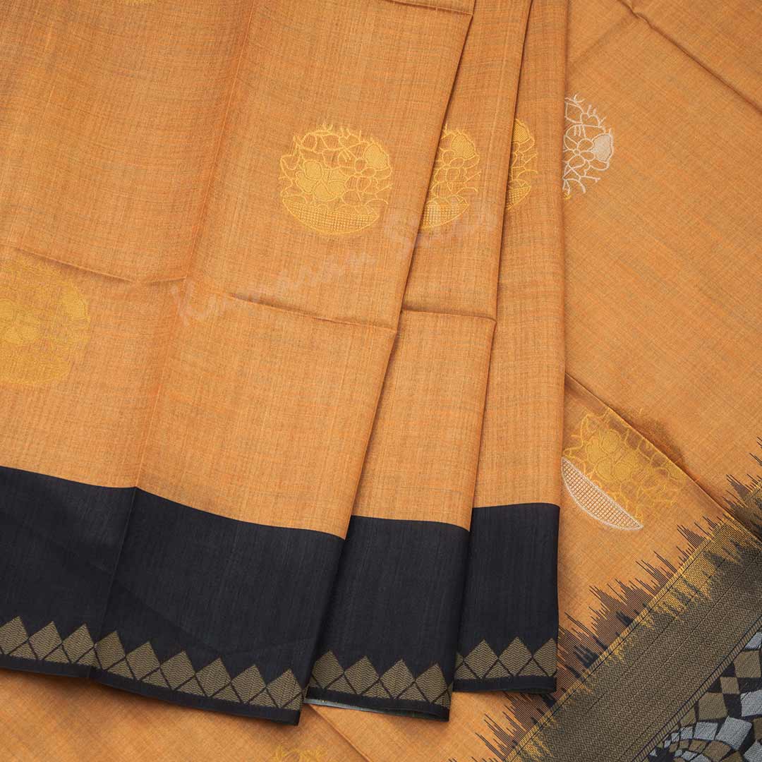 Semi Raw Silk Orange Zari Worked Saree