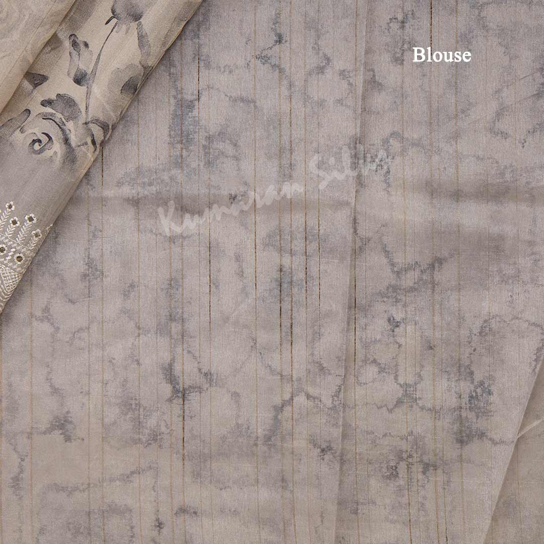 Semi Raw Silk Cream Printed Saree With Thread Border