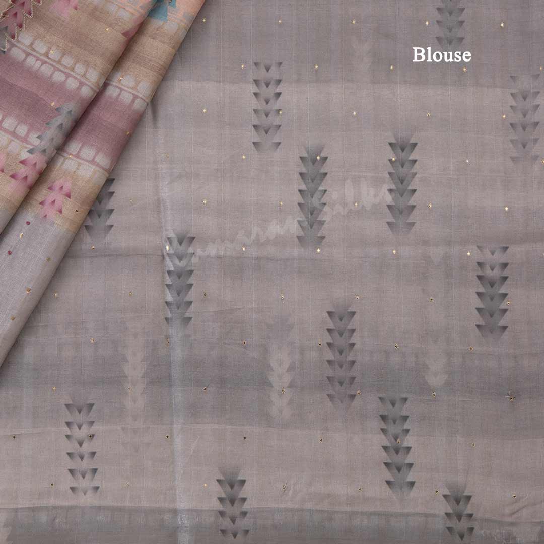 Semi Raw Silk Multi Colour Printed With Thread Embroidered Saree