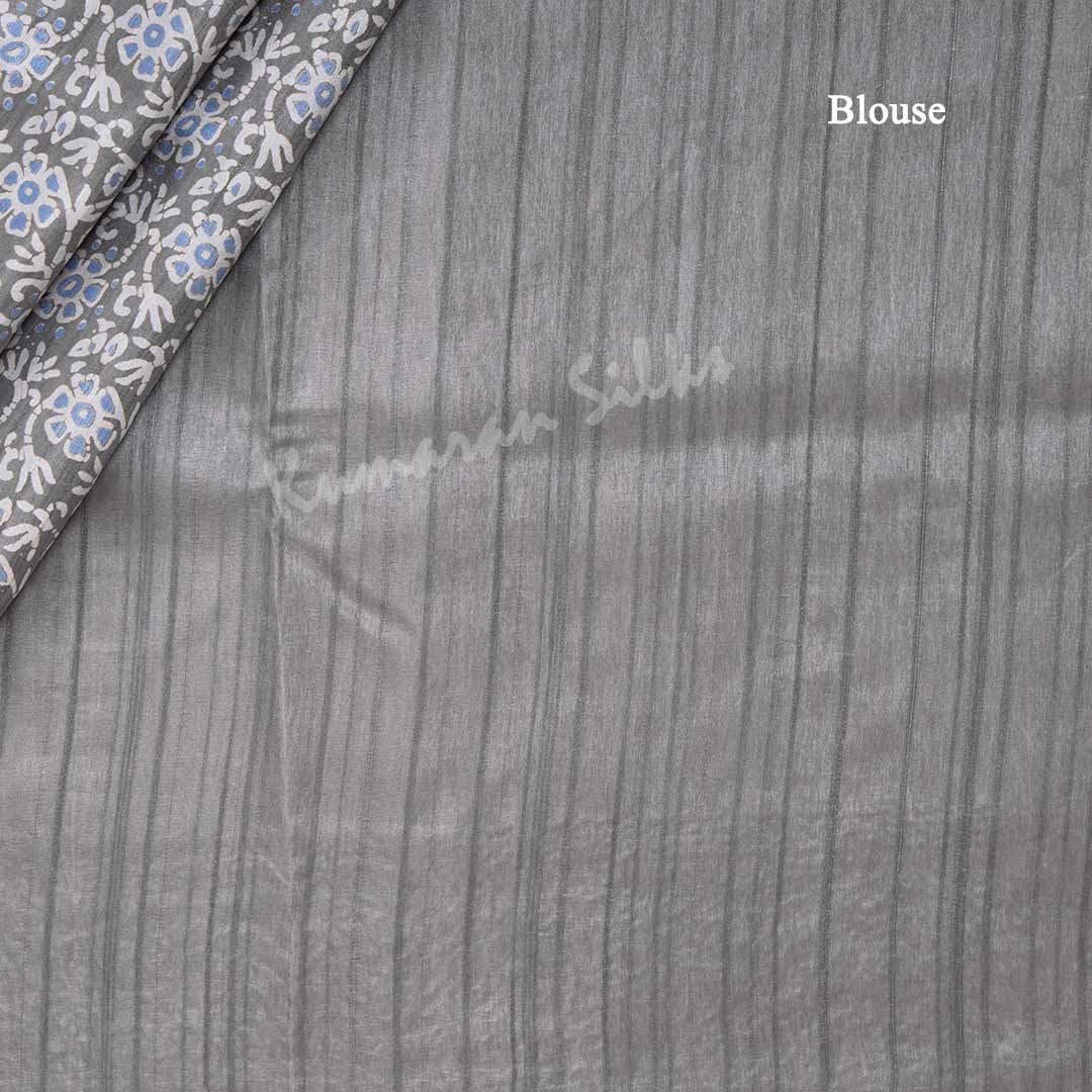 Semi Raw Silk Grey Floral Printed Saree