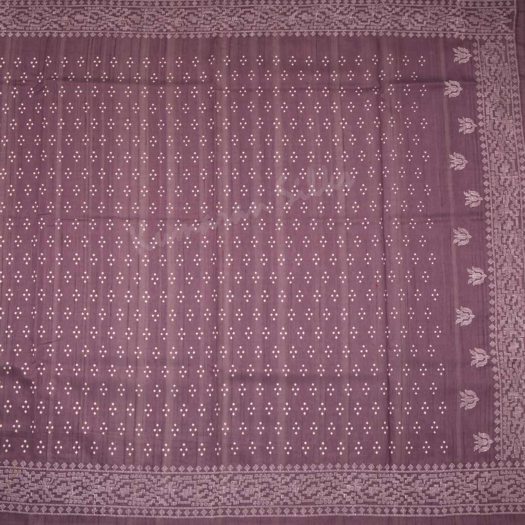 Semi Raw Silk Dark Purple Printed Saree With Thread Border