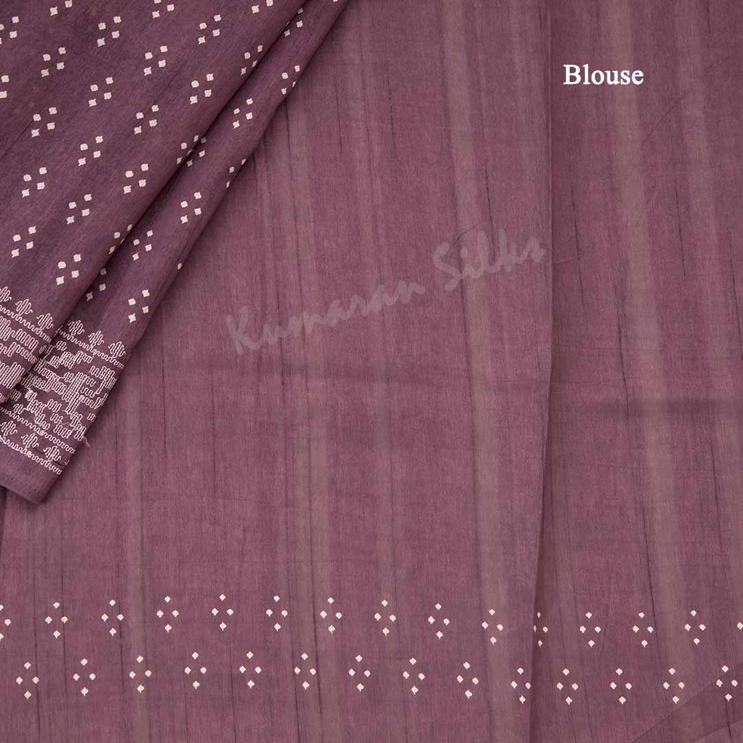 Semi Raw Silk Dark Purple Printed Saree With Thread Border