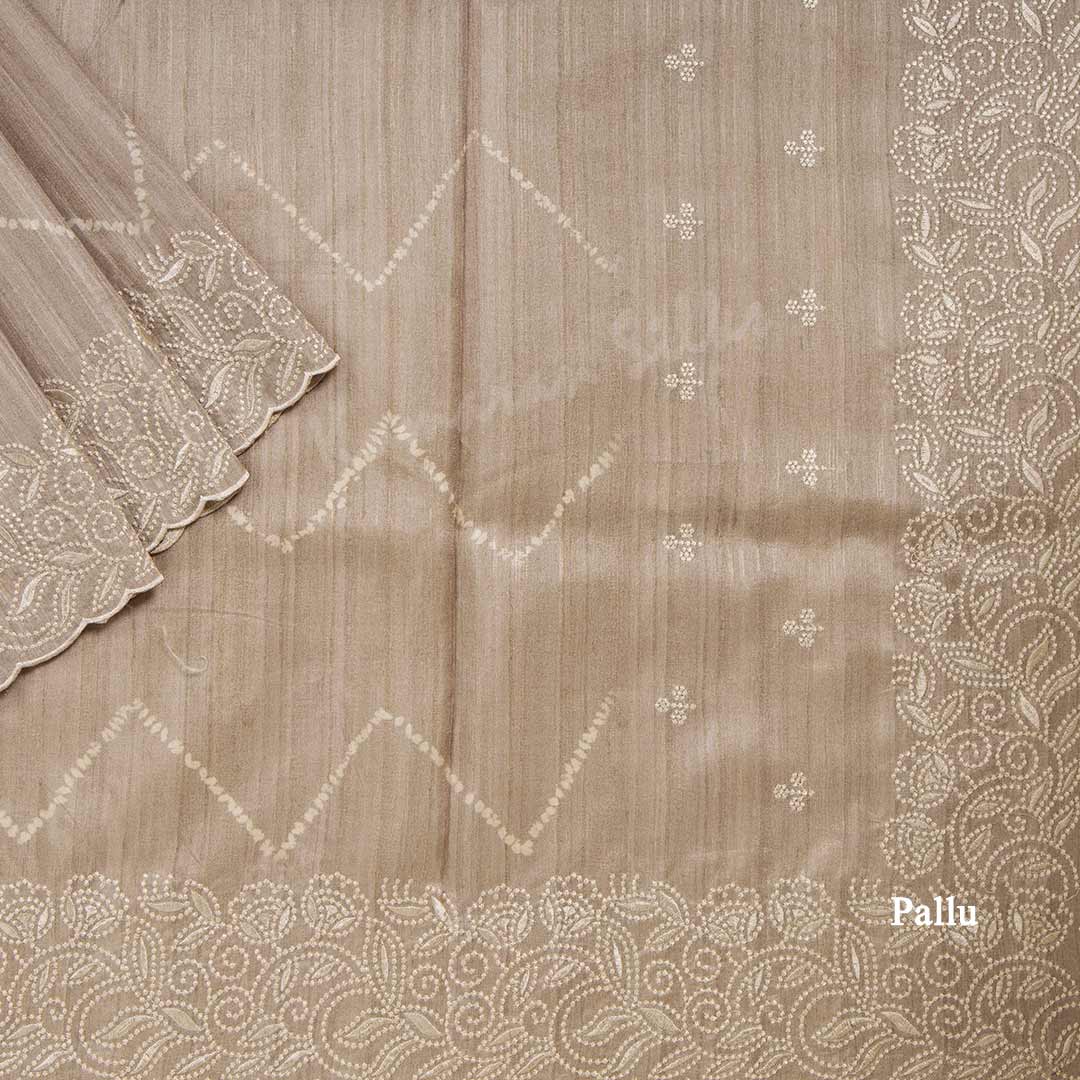 Semi Raw Silk Light Brown Printed Saree With Thread Border