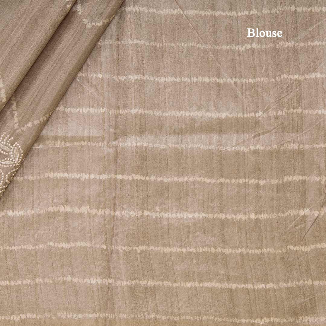 Semi Raw Silk Light Brown Printed Saree With Thread Border