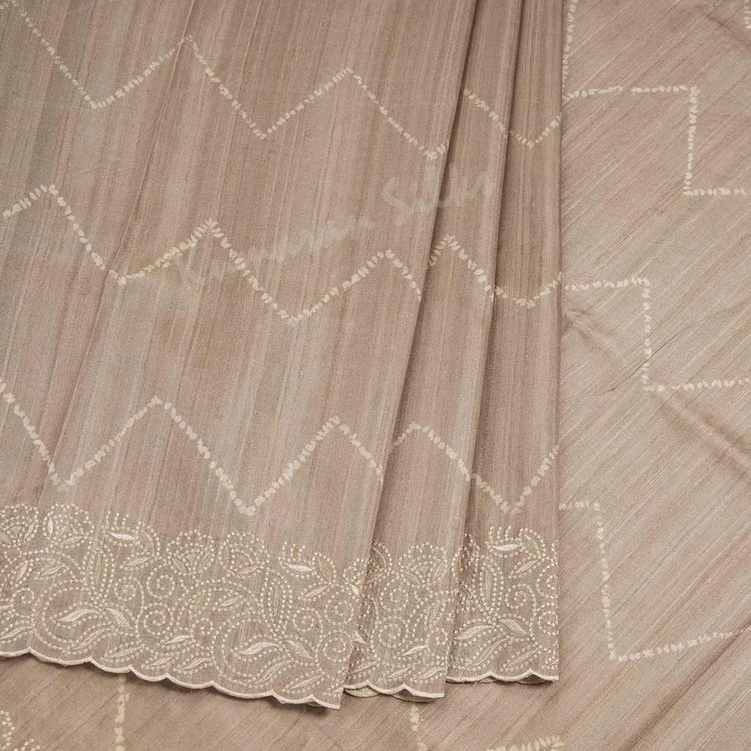 Semi Raw Silk Light Brown Printed Saree With Thread Border