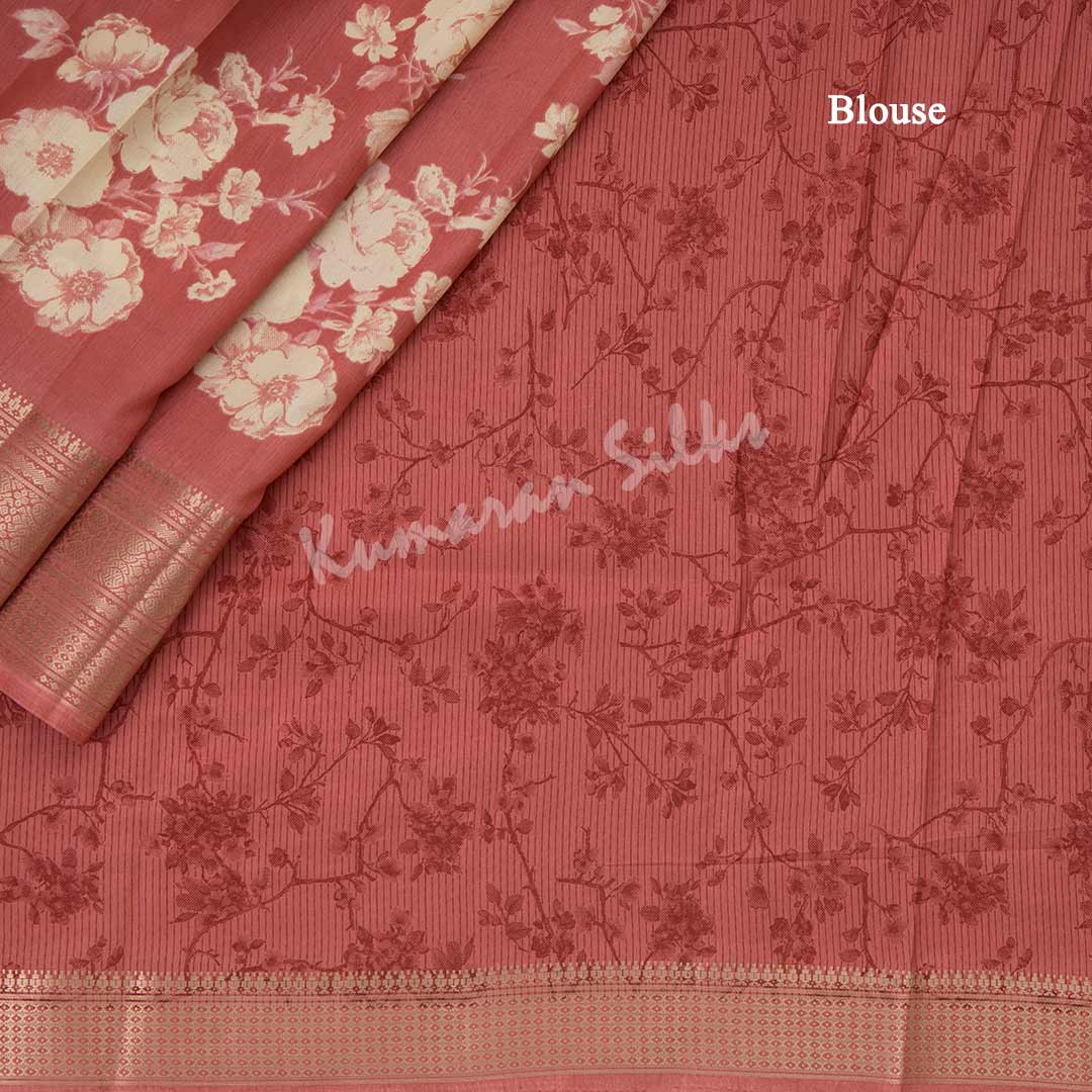 Semi Raw Silk Rose Pink Printed Saree With Zari Border