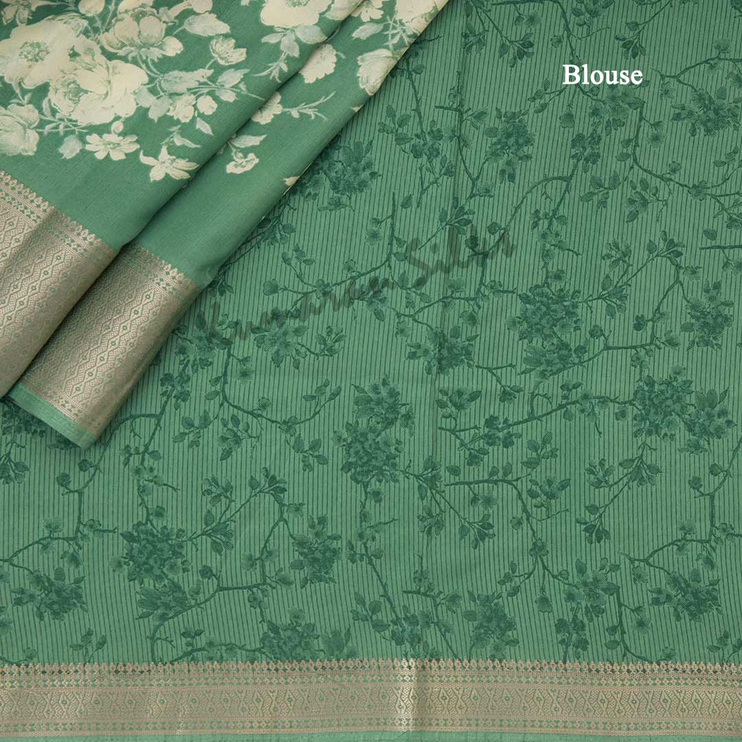 Semi Raw Silk Green Printed Saree With Zari Border