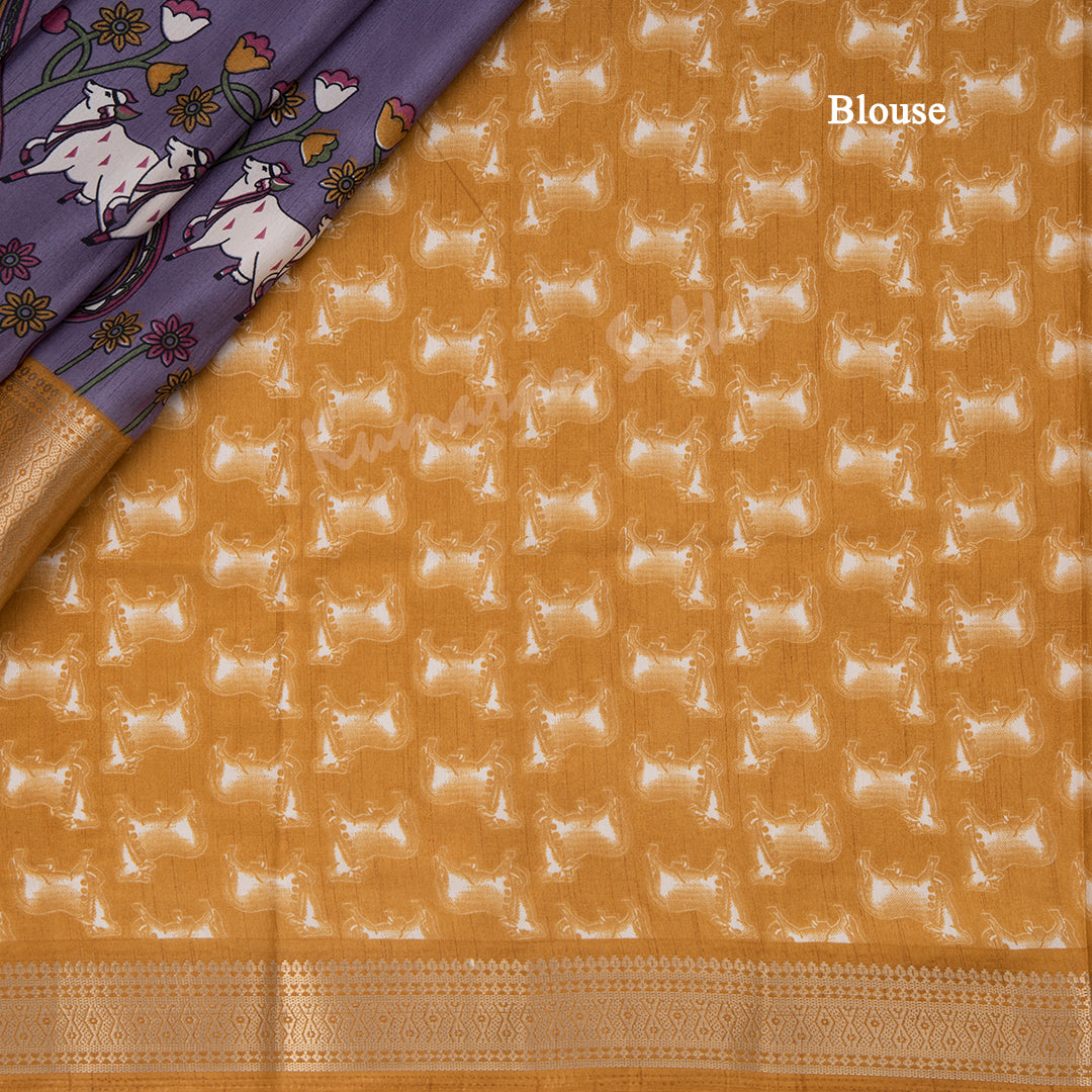 Semi Raw Silk Violet Printed Saree With Zari Border