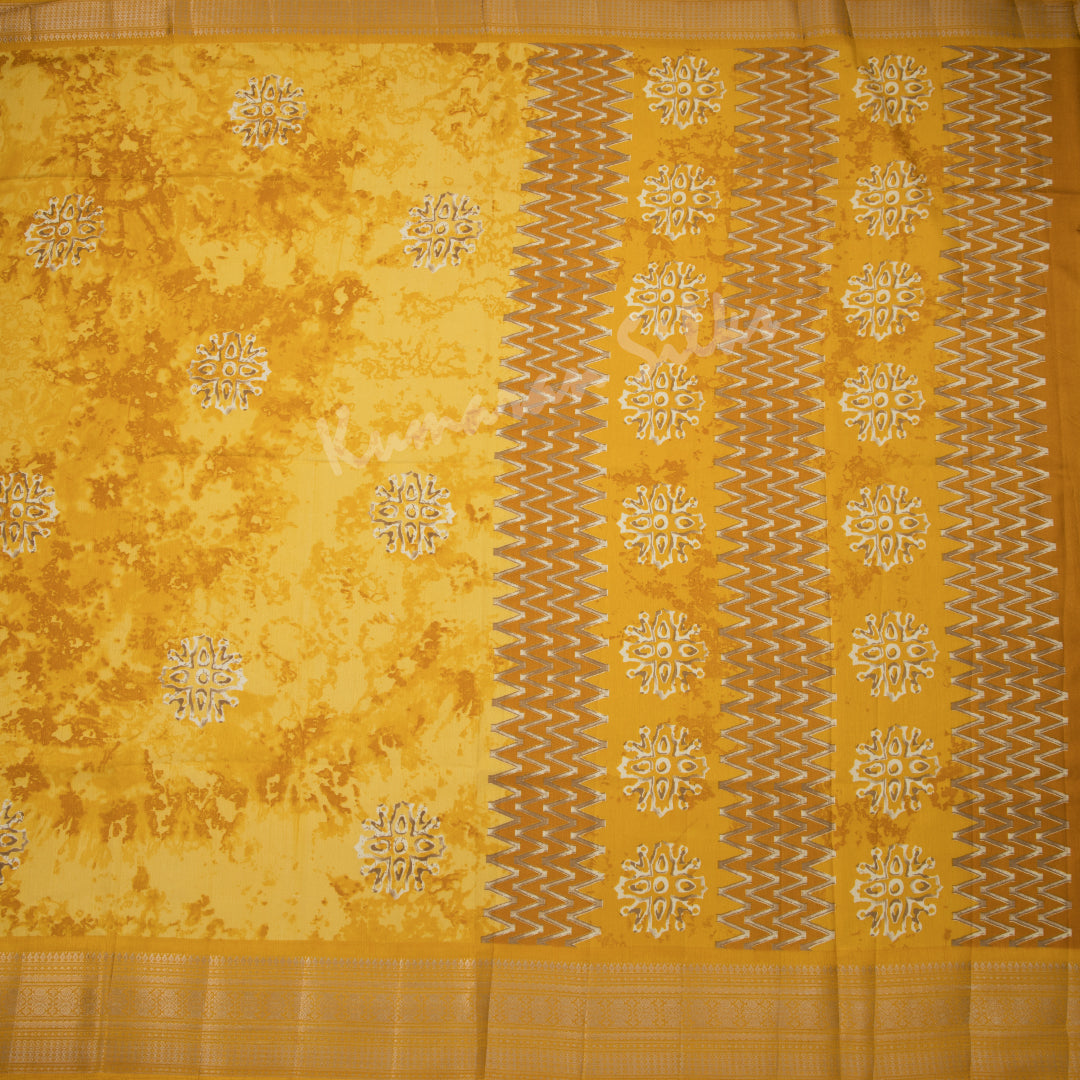 Semi Raw Silk Yellow Printed Saree With Zari Border