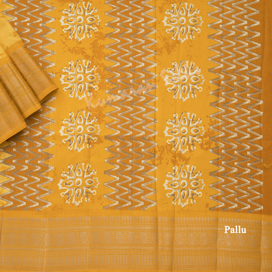 Semi Raw Silk Yellow Printed Saree With Zari Border