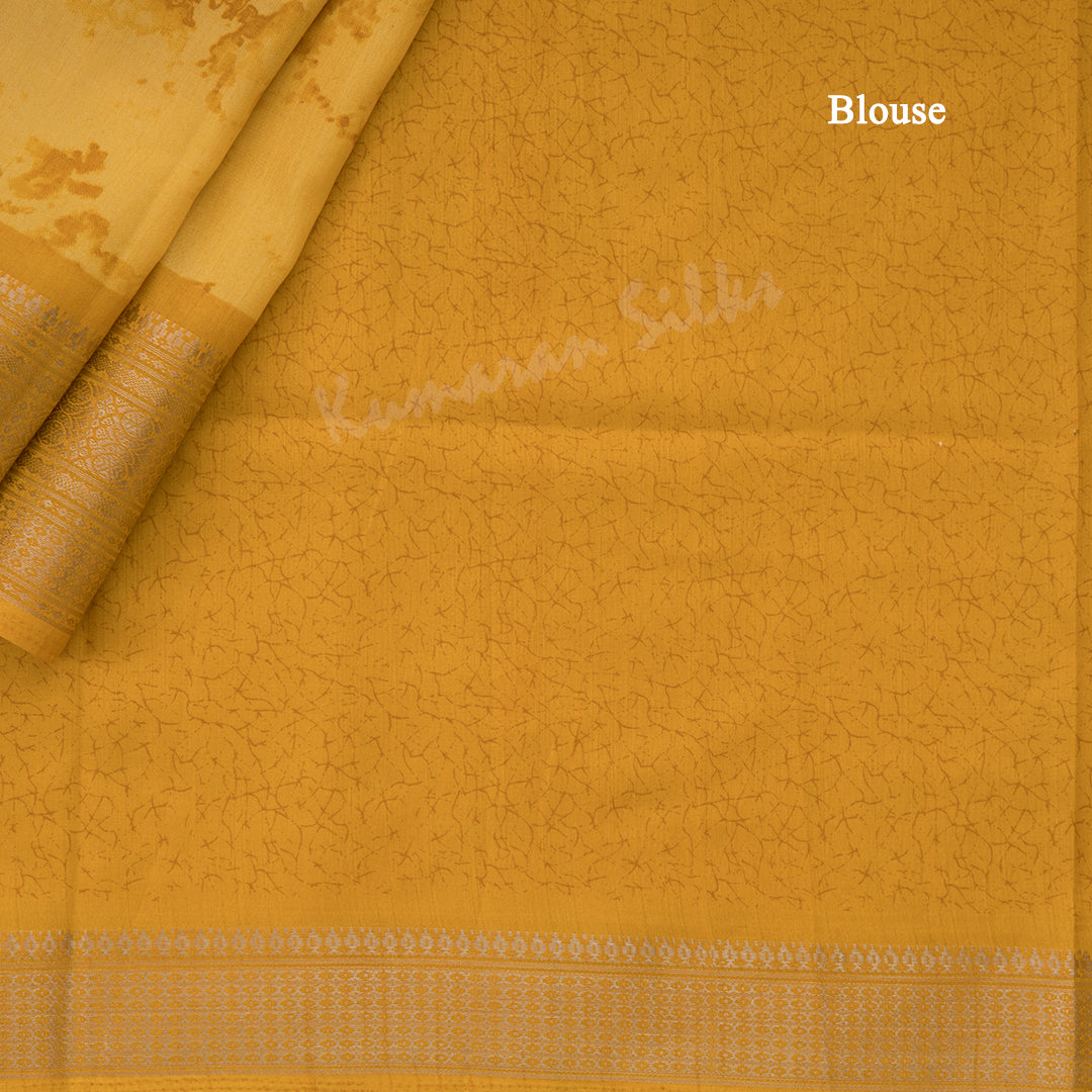 Semi Raw Silk Yellow Printed Saree With Zari Border