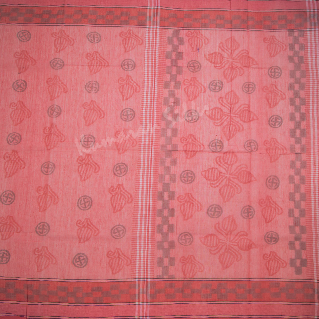 Bengali Cotton Fiery Rose Pink Printed Saree Without Blouse