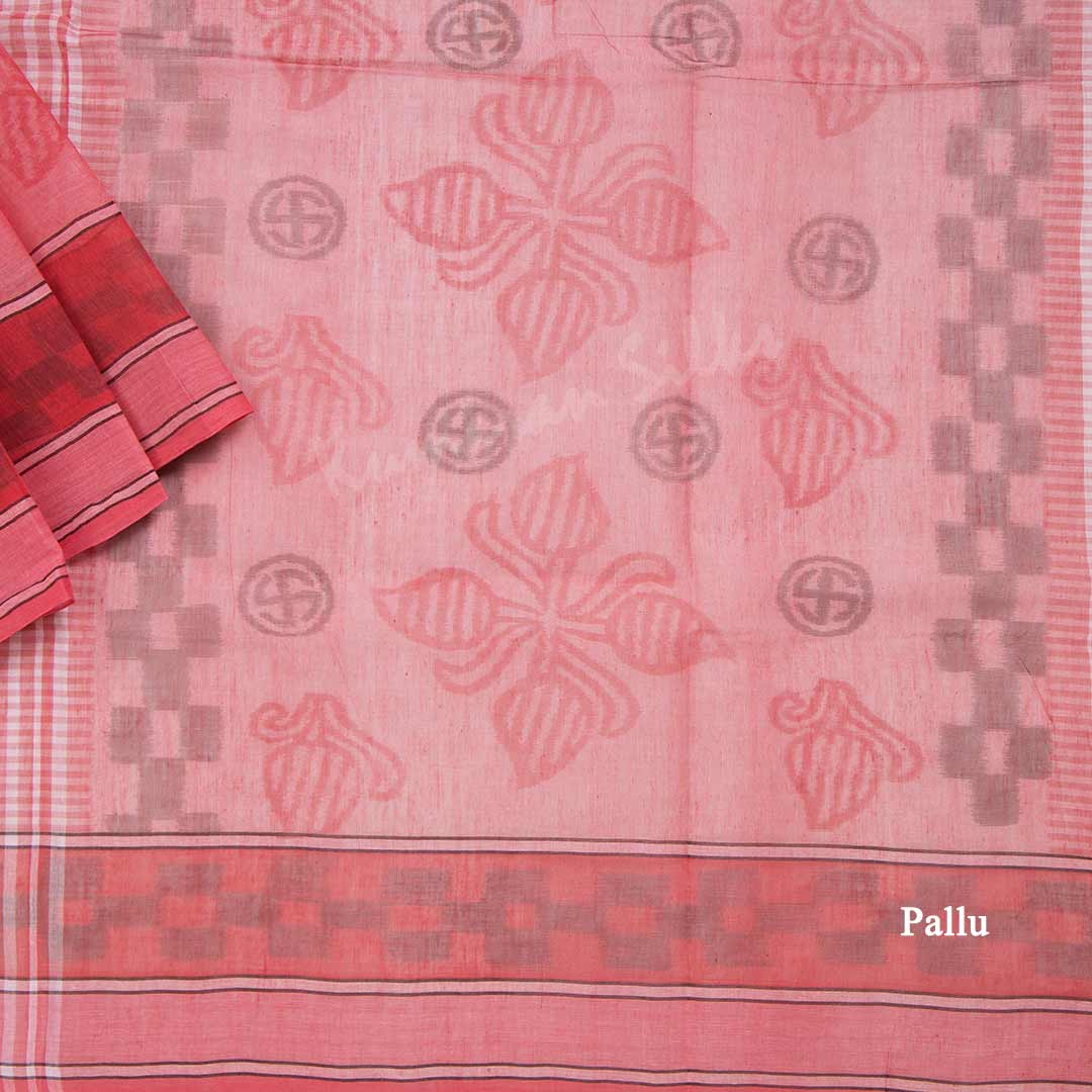 Bengali Cotton Fiery Rose Pink Printed Saree Without Blouse