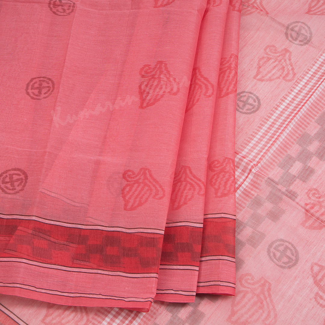 Bengali Cotton Fiery Rose Pink Printed Saree Without Blouse