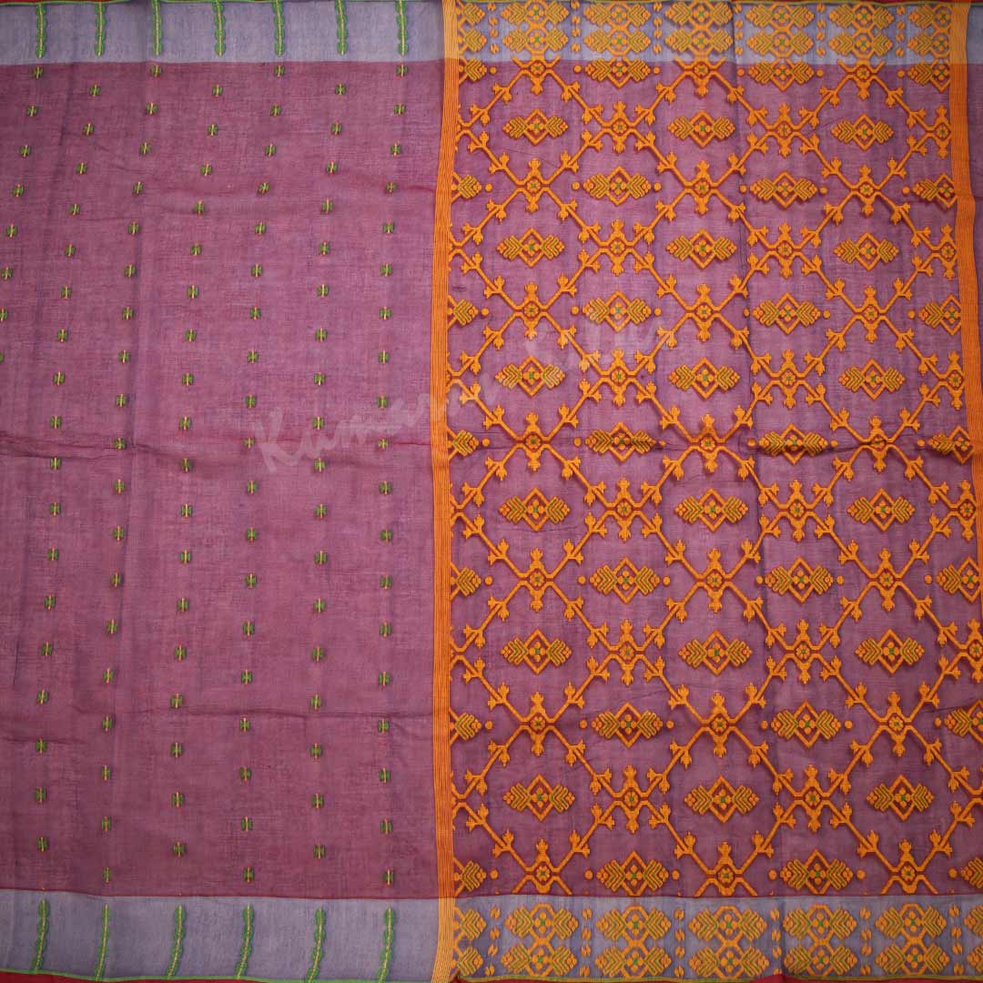 Bengali Cotton Dark Pink Thread Embossed Saree Without Blouse