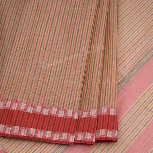 Bengali Cotton Multi Colour Striped Saree Without Blouse