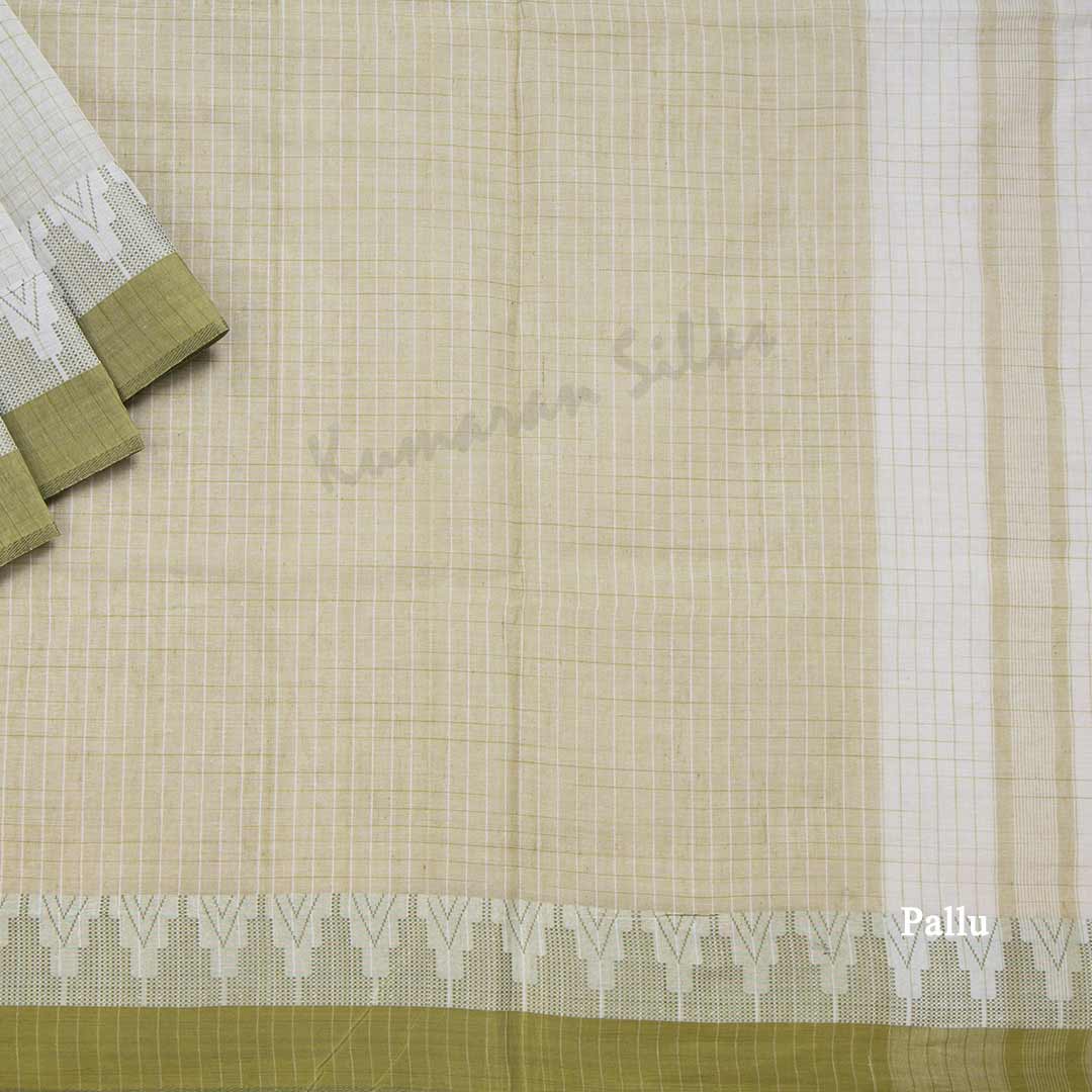 Bengali Cotton Cream Checked Saree Without Blouse