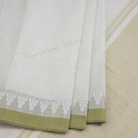 Bengali Cotton Cream Checked Saree Without Blouse