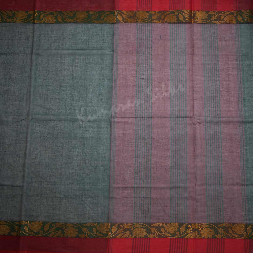 Bengali Cotton Bottle Green Plain Saree Without Blouse