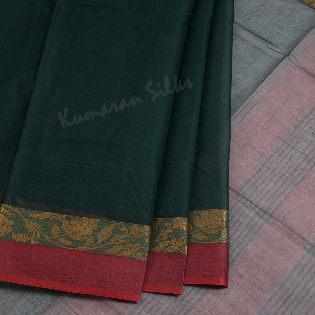 Bengali Cotton Bottle Green Plain Saree Without Blouse