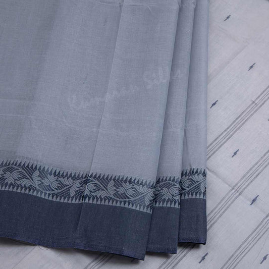 Bengali Cotton Grey Thread Embossed Saree Without Blouse 02