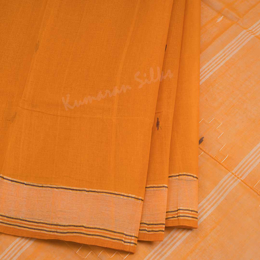 Bengali Cotton Mango Yellow Thread Embossed Saree Without Blouse