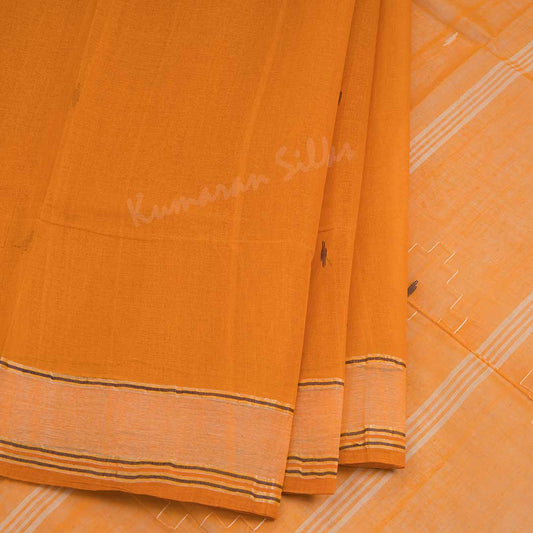 Bengali Cotton Mango Yellow Thread Embossed Saree Without Blouse