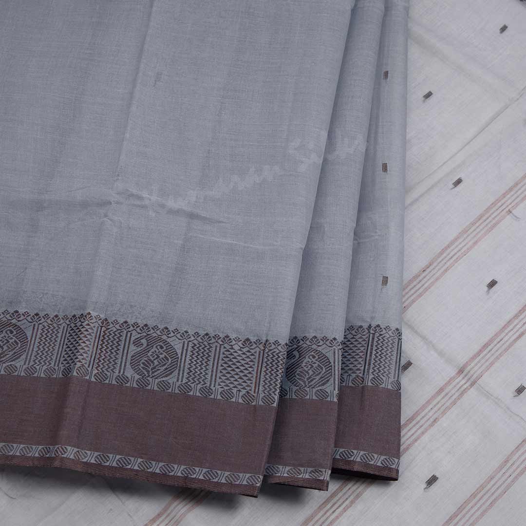 Bengali Cotton Grey Thread Embossed Saree Without Blouse 03