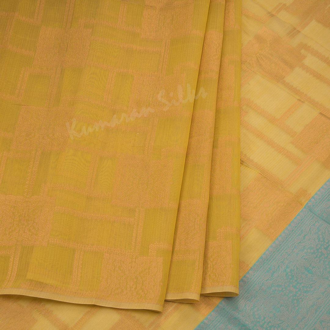 Silk Cotton Mustard Zari Worked Saree