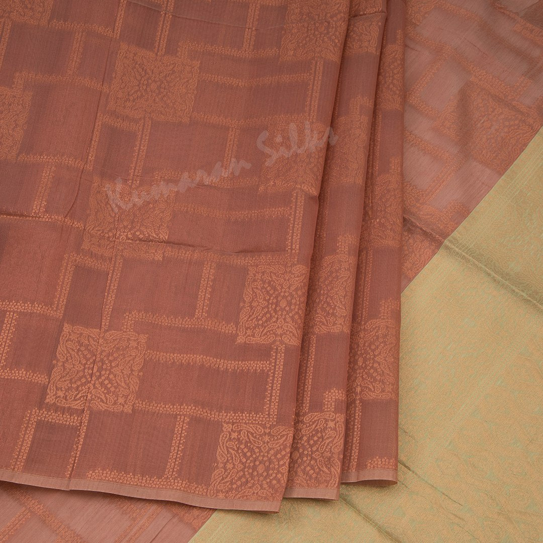 Silk Cotton Brown Zari Worked Saree 03