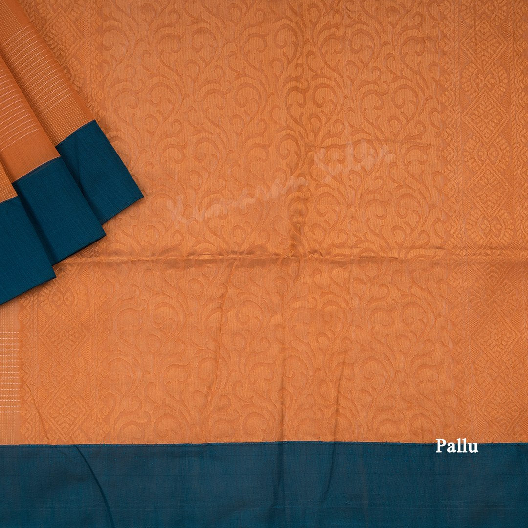 Silk Cotton Light Orange Zari Worked Saree 02