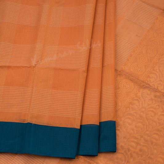 Silk Cotton Light Orange Zari Worked Saree 02