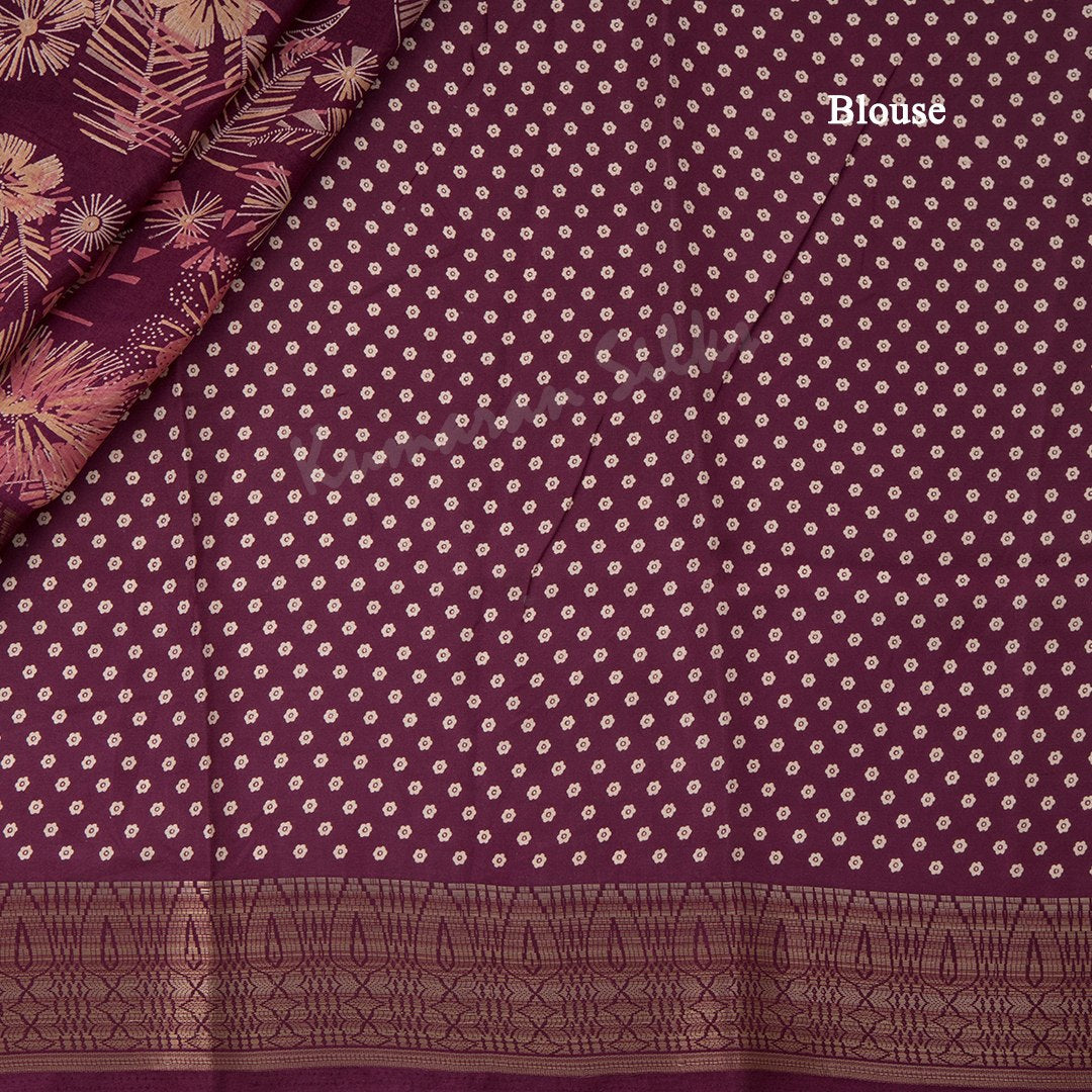 Semi Raw Silk Plum Purple Printed Saree With Zari Border