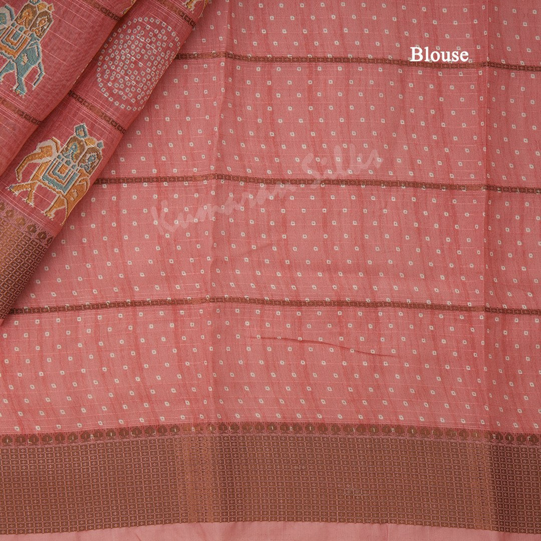 Semi Raw Silk Peach Printed Saree With Zari Border