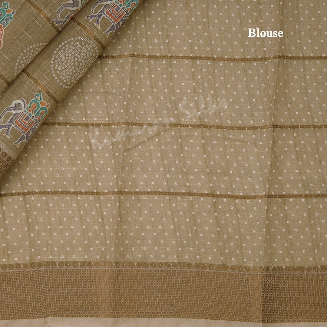 Semi Raw Silk Light Brown Printed Saree With Zari Border