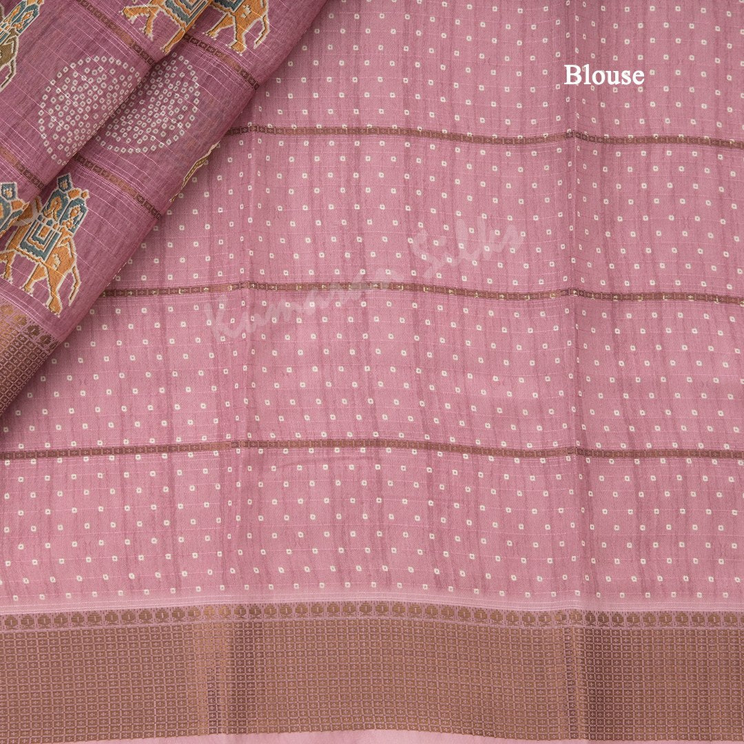 Semi Raw Silk Taffy Pink Printed Saree With Zari Border