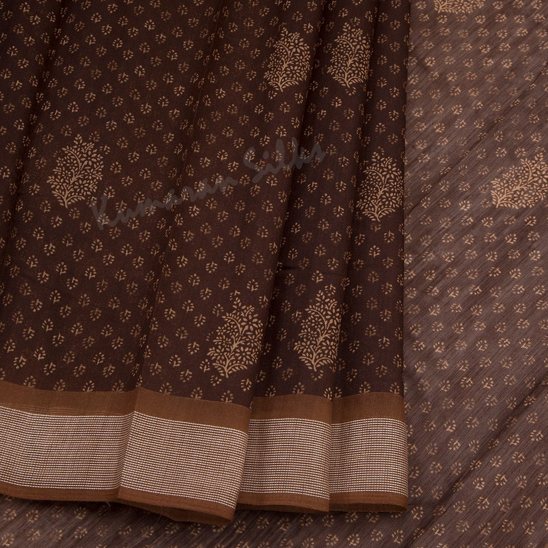 Semi Raw Silk Dark Maroon Printed Saree With Zari Border