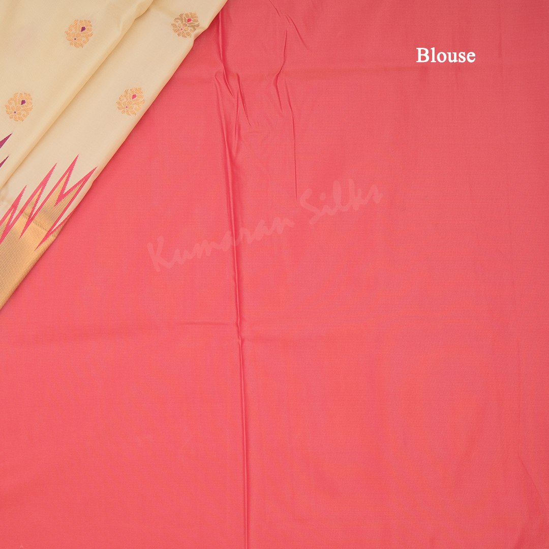 Semi Soft Silk Cream Zari Worked Saree With Temple Border