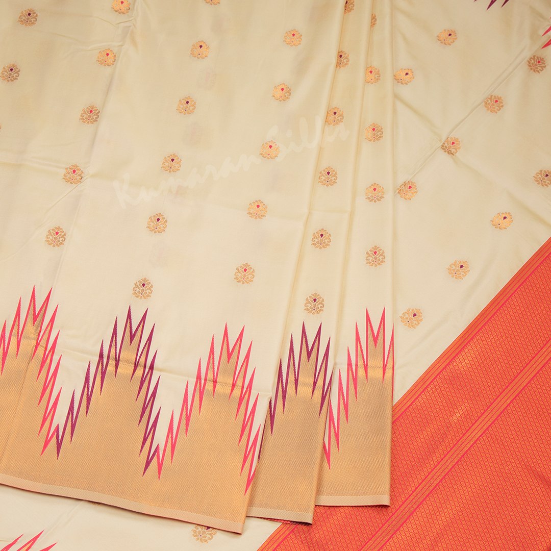 Semi Soft Silk Cream Zari Worked Saree With Temple Border