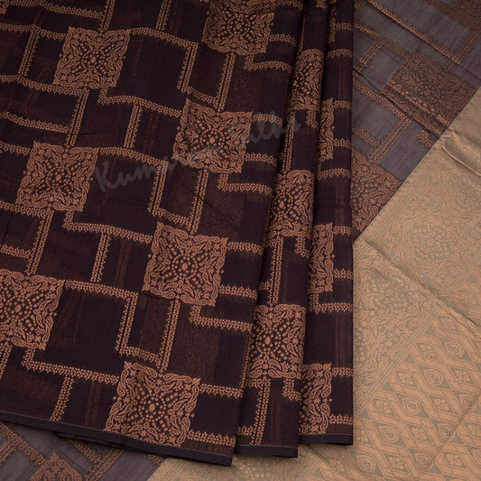 Silk Cotton Dark Brown Zari Worked Borderless Saree