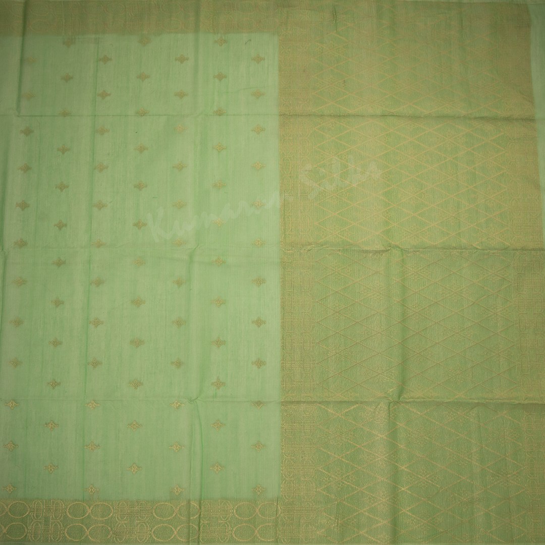 Silk Cotton Parrot Green Saree With Zari Buttas