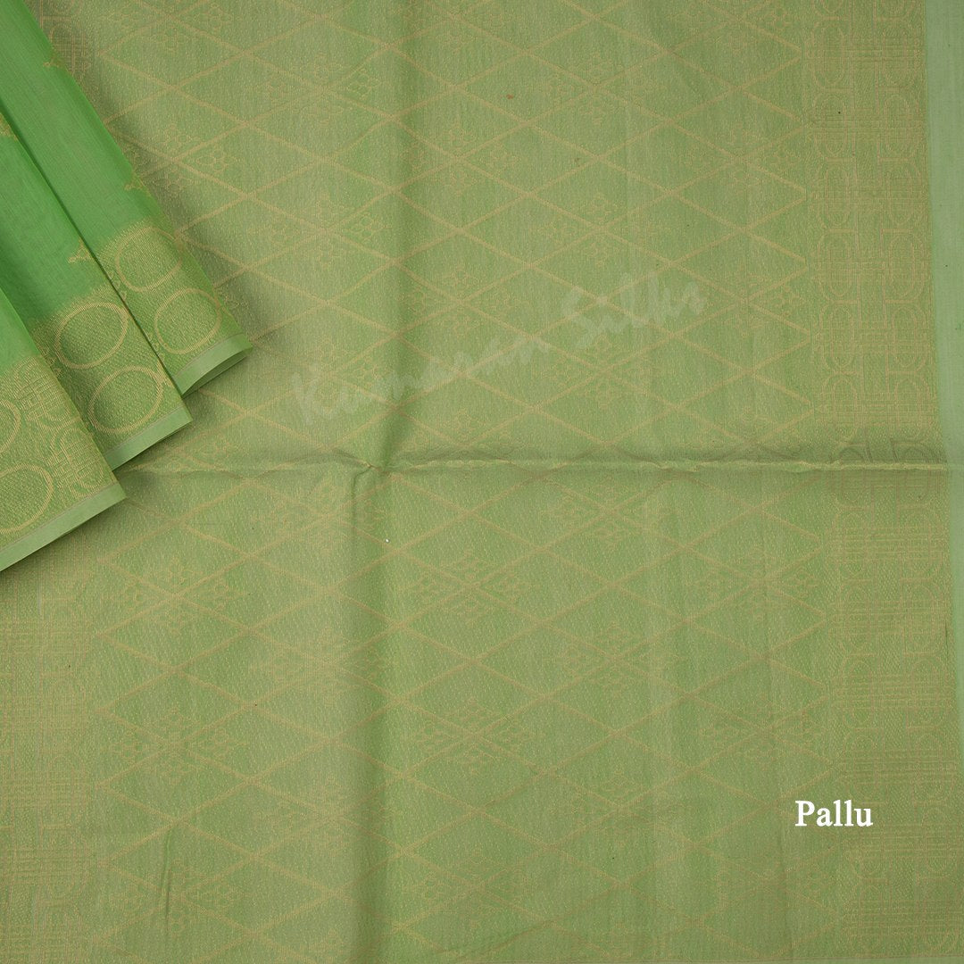 Silk Cotton Parrot Green Saree With Zari Buttas