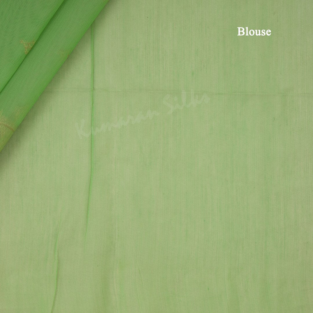 Silk Cotton Parrot Green Saree With Zari Buttas