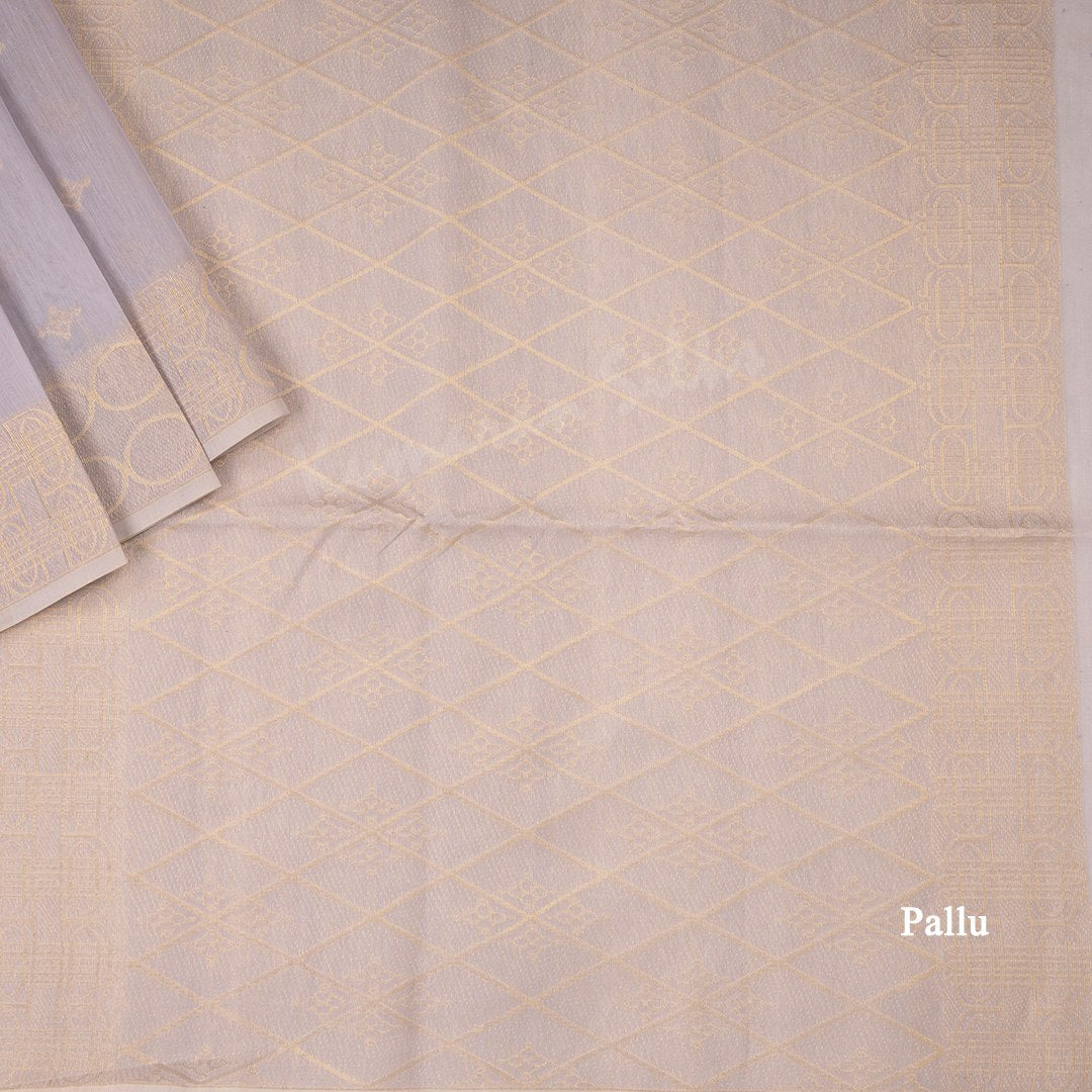 Silk Cotton Grey Saree With Zari Buttas